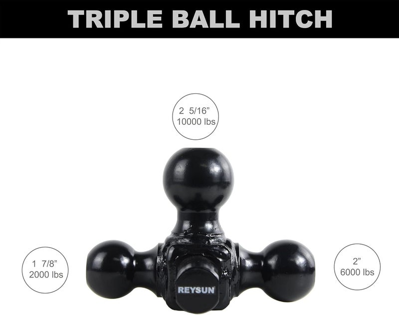 REYSUN Trailer Hitch Tri-Ball Hitch Mount with Rotatoble Tow Shackle, fits for 2-inch Hitch Receiver, Hitch Lock Pin Included… - Image 4